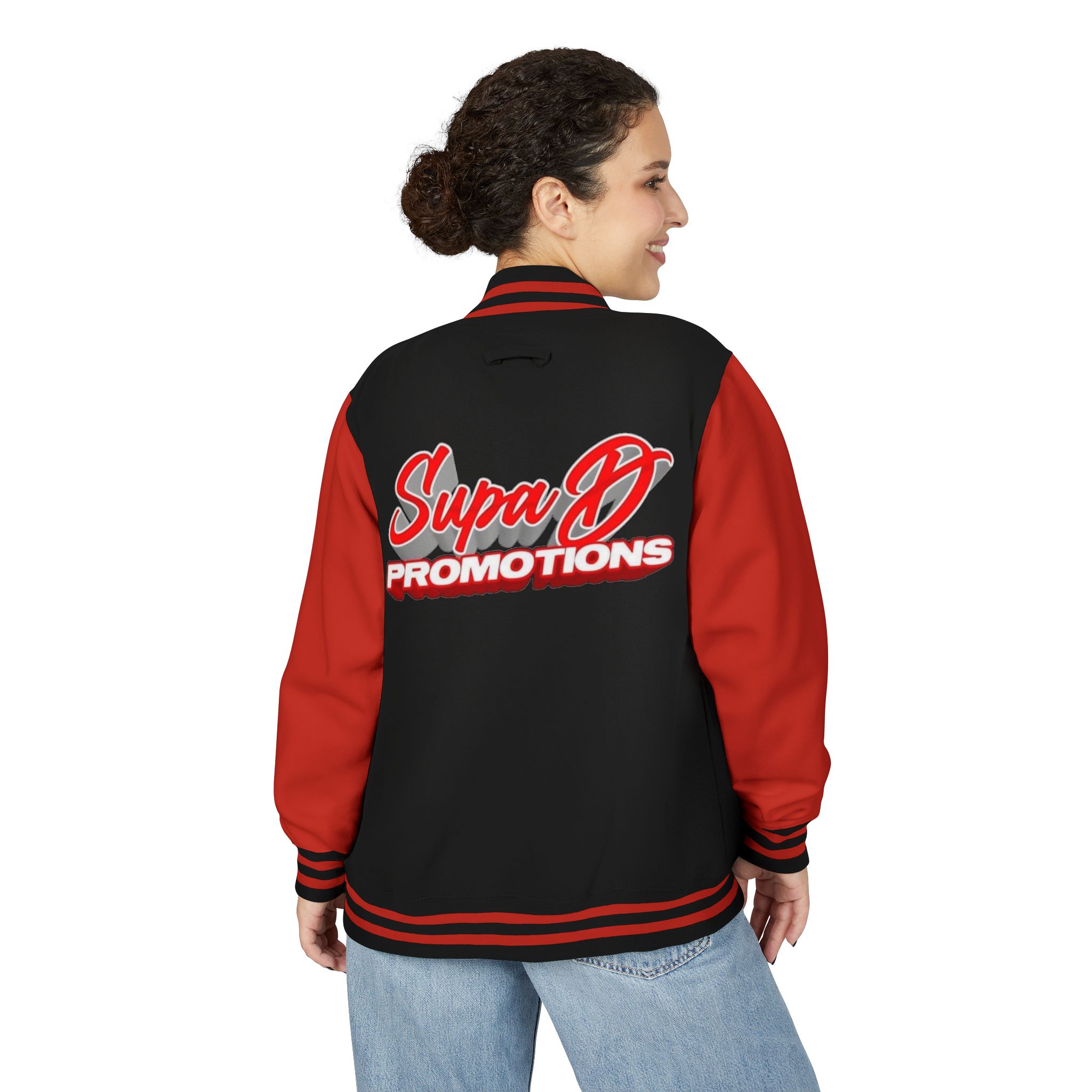 Letterman Jacket — 'Supa D Promotions' Retro Script Varsity Jacket - Image 5