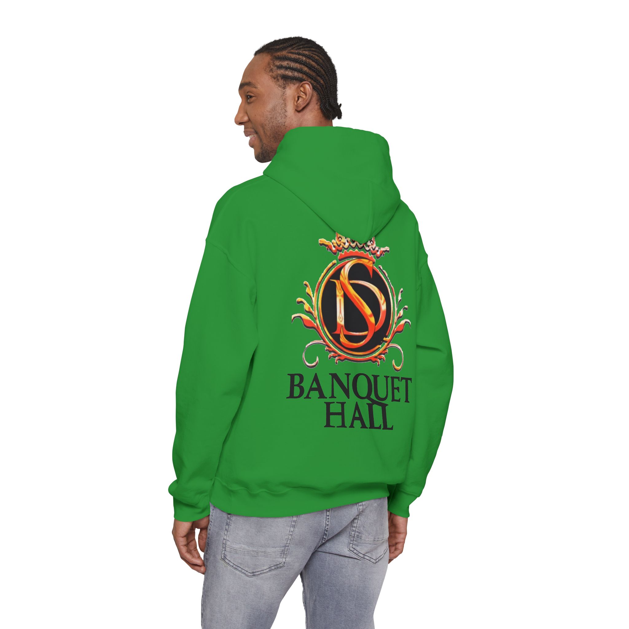 Banquet Hall Logo Hoodie — Vintage Crest Back Print