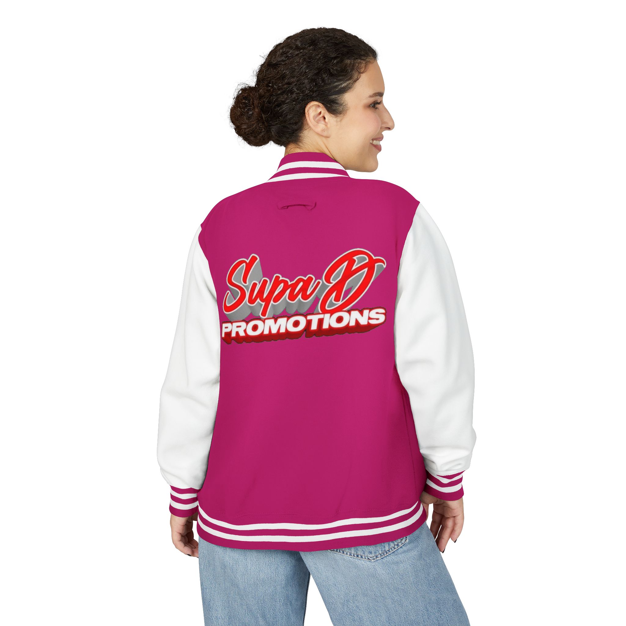 Letterman Jacket — 'Supa D Promotions' Retro Script Varsity Jacket - Image 10